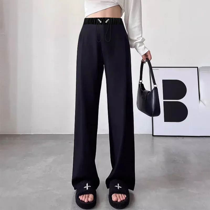 Pantalones de maternidad holgados de pierna ancha con cordón