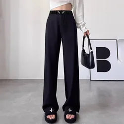 Pantalones de maternidad holgados de pierna ancha con cordón