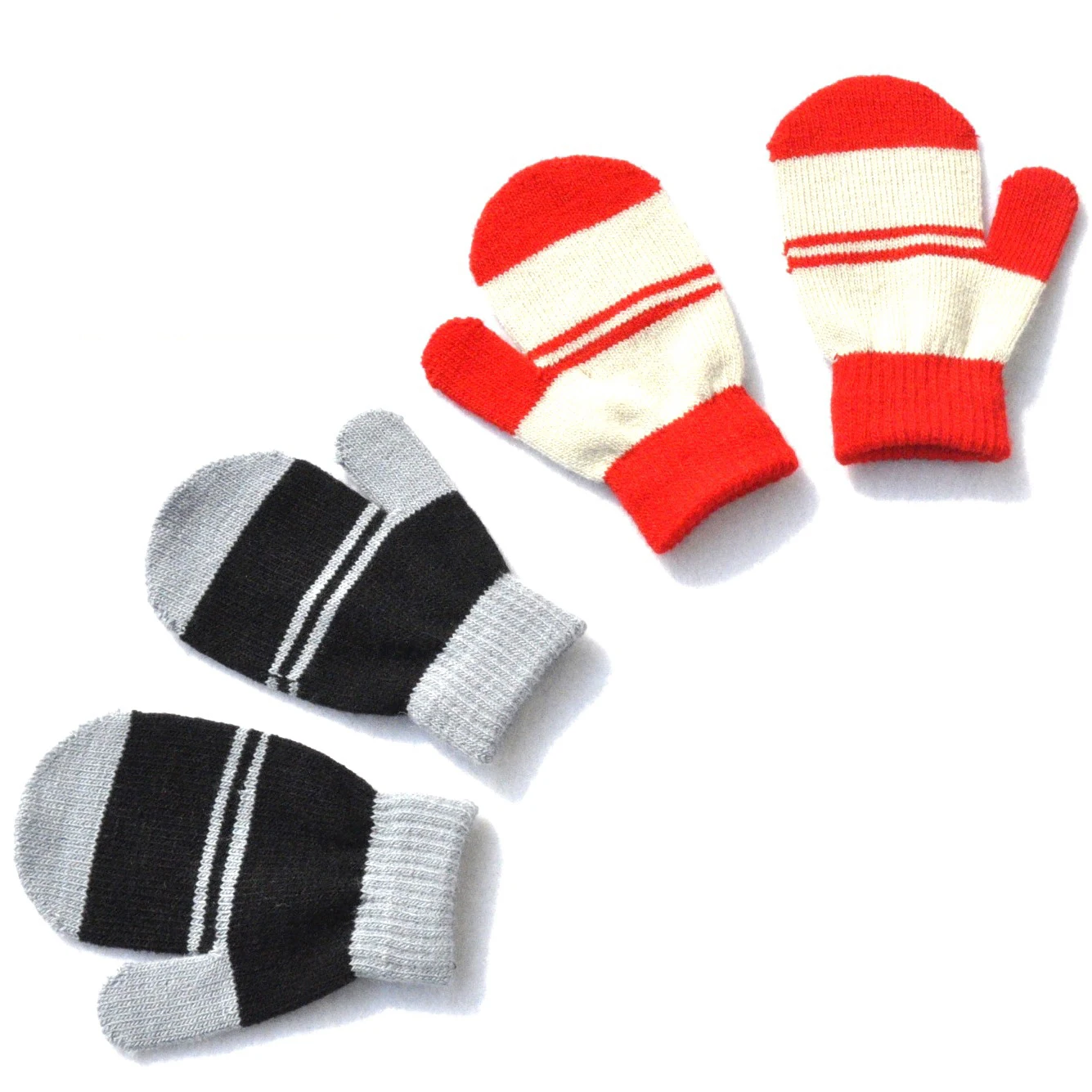 Guantes de punto a rayas para niños y niñas, mitones de invierno - imagen 2