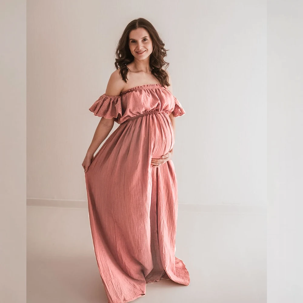 Vestido de maternidad algodón bordado con manga encaje - imagen 2