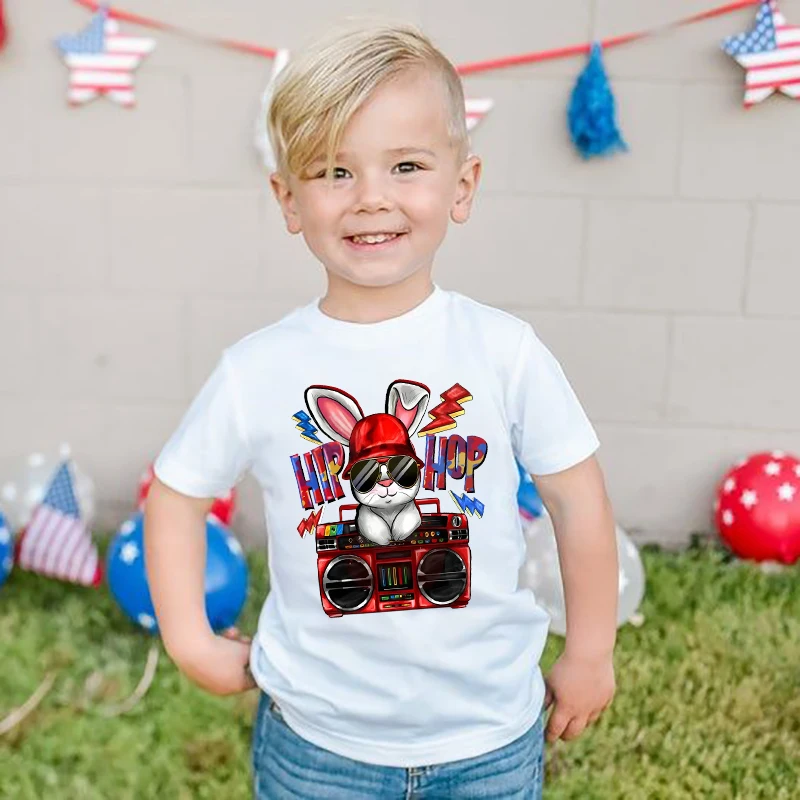 Camiseta con estampado de conejo de Pascua para niño – Estilo Hip Hop - imagen 2