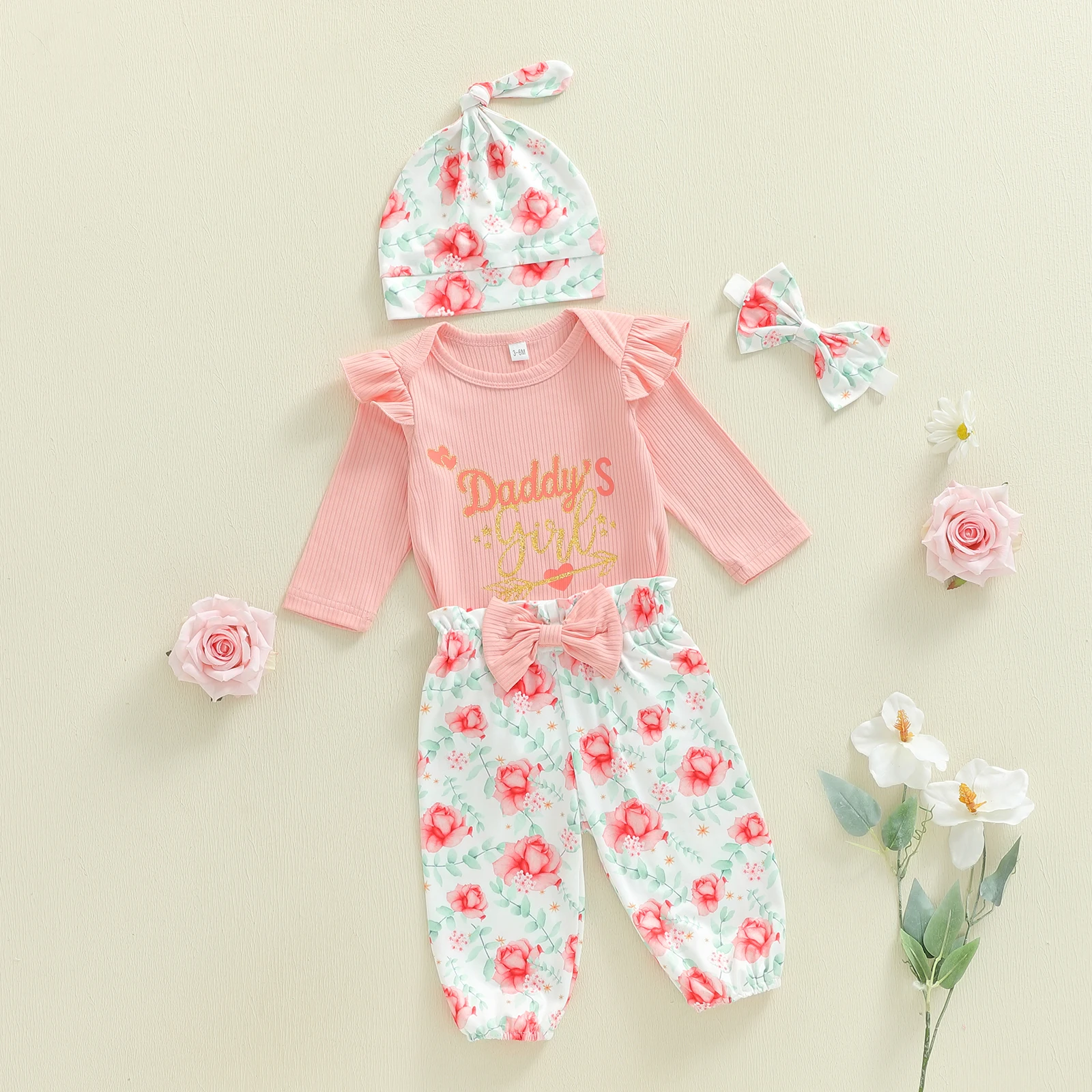 Tregren conjunto de bebé niña con pelele de manga larga floral - imagen 3