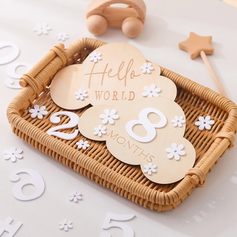 Tarjetas de hito de madera para bebé – Accesorios fotografía nube - imagen 4