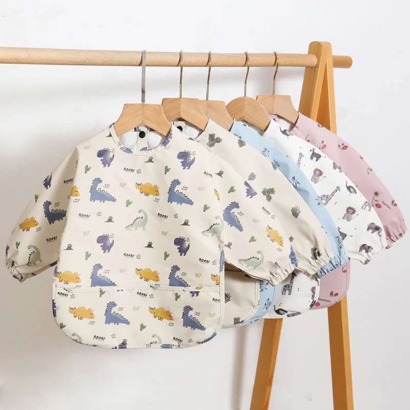 Vestido reversible impermeable para bebé – Babero de manga larga suave para comer - imagen 2