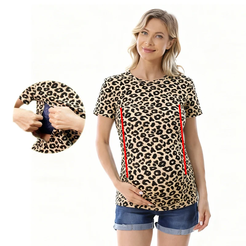 Camiseta de lactancia de algodón con estampado leopardo elástico - imagen 5