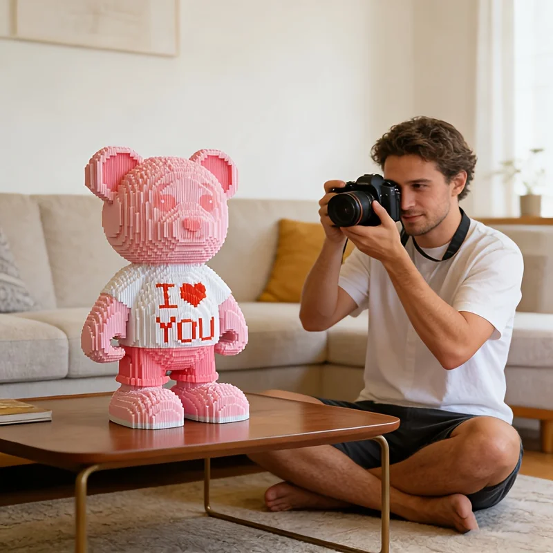 Rompecabezas 3D de oso con corazón rosa para habitación infantil - imagen 5