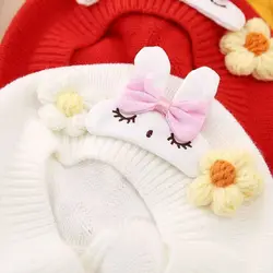 Gorro boina de flores cálido de invierno con orejeras para niña