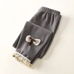 Leggings de lana terciopelo para niños – Otoño con encaje fino