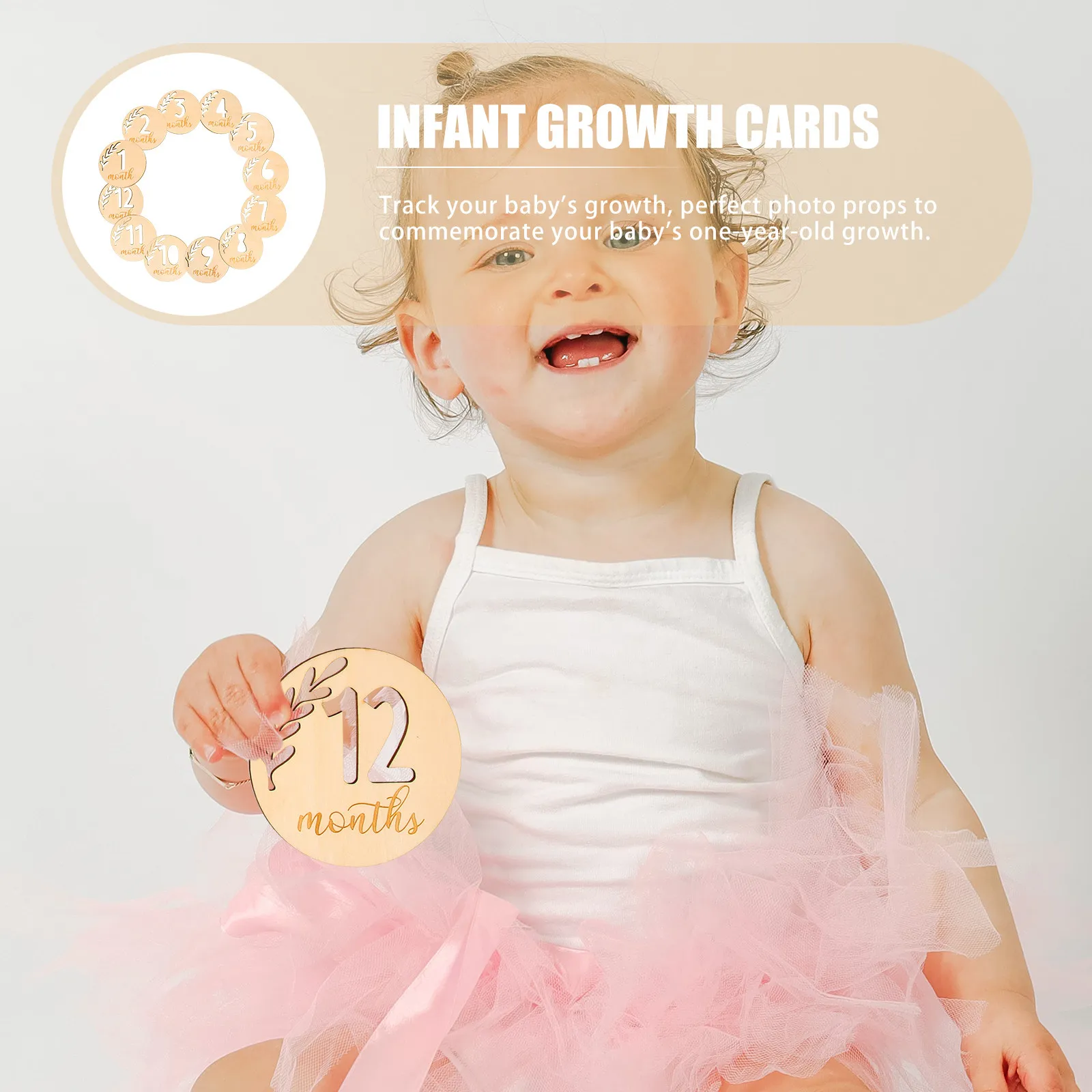 Tarjetas de crecimiento de madera para bebé, hitos fotográficos - imagen 3