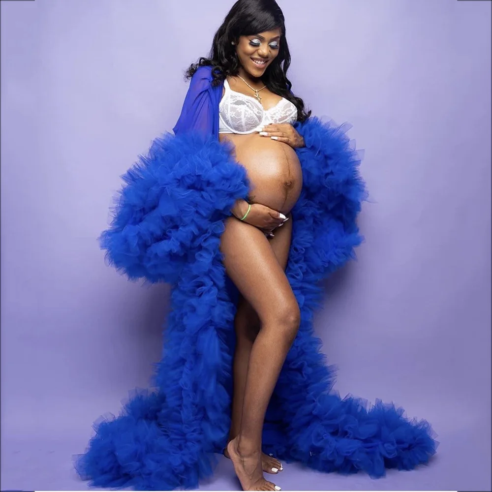 Vestido de maternidad en tul con encaje y escote V para fotos - imagen 2