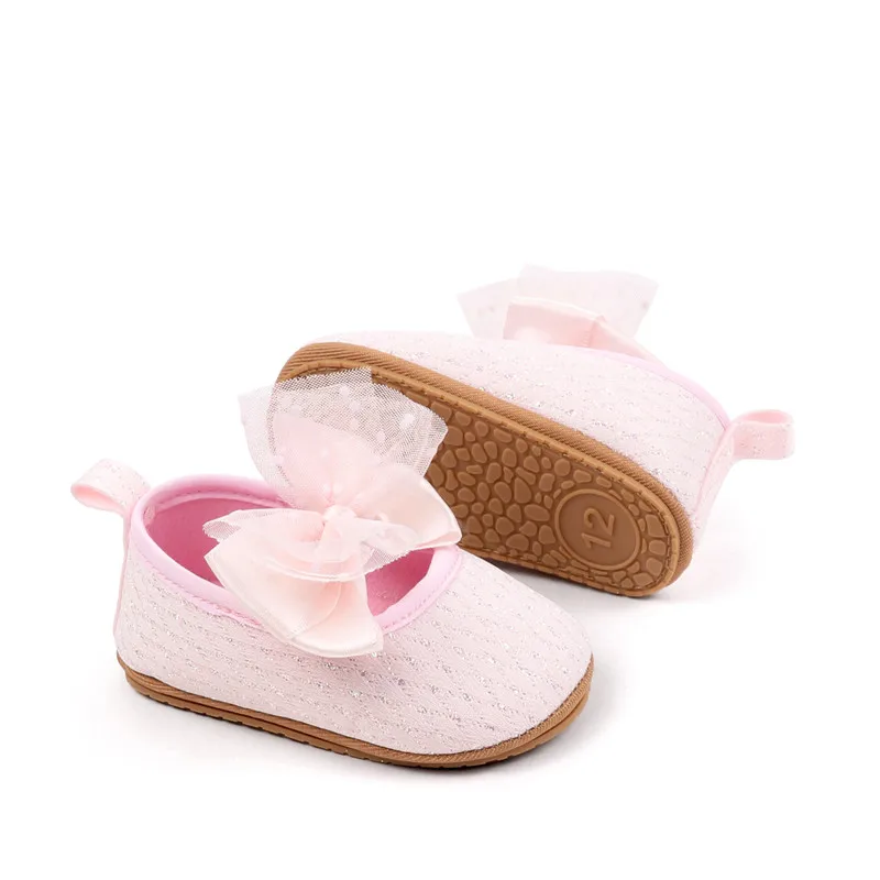 Zapatos de cuna con lazo para niñas – Suela antideslizante suave
