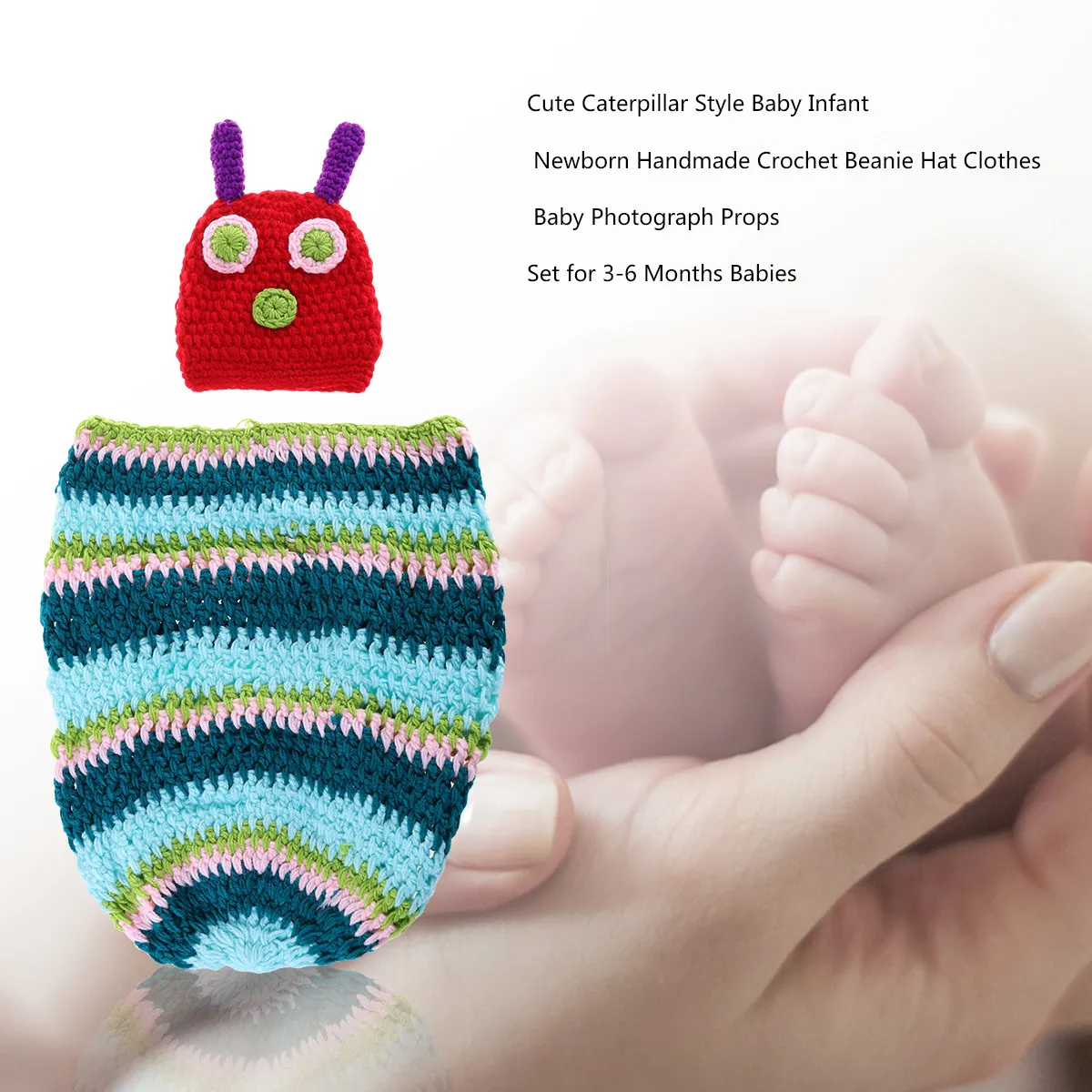 Conjunto de bebé en ganchillo hecho a mano con gorro oruga elástico - imagen 2