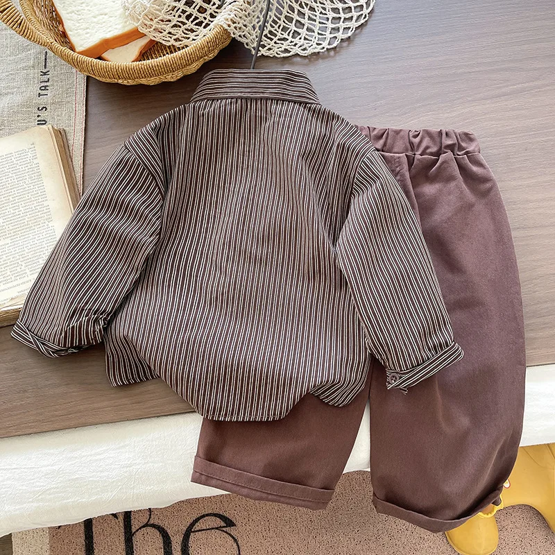 Ropa de bebé rayada manga larga y pantalón primavera-otoño
