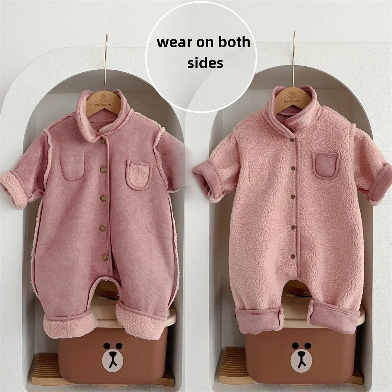 Pelele forrado de peluche para bebé – Cálido y suave para invierno - imagen 5