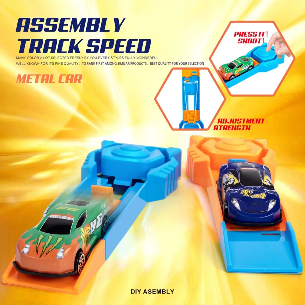 Pista de carreras metálica con mini lanzador infantil - imagen 2