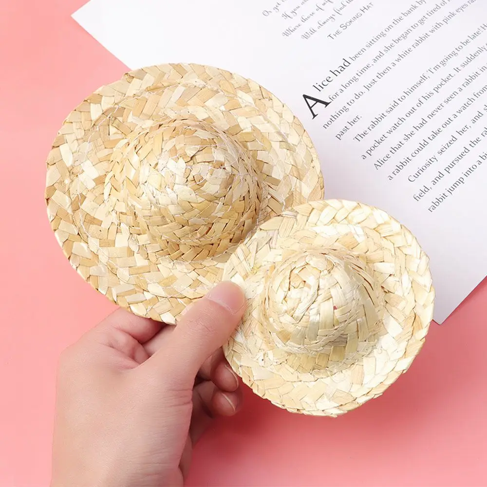 Sombrero de paja tejido amarillo para muñecas – Accesorio DIY - imagen 3