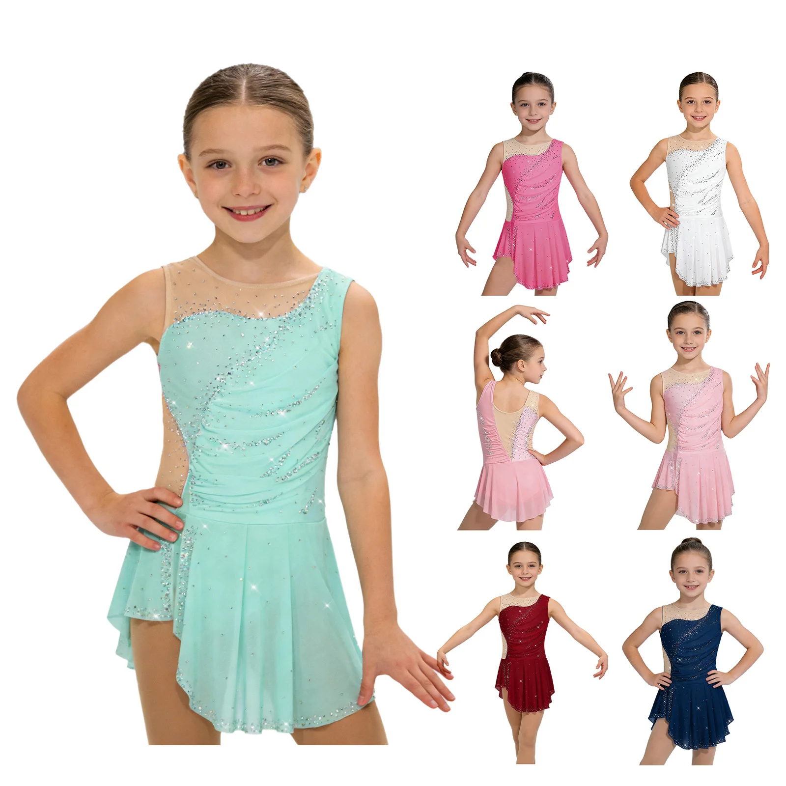 Vestido de ballet sin mangas para niñas con pedrería brillante - imagen 5