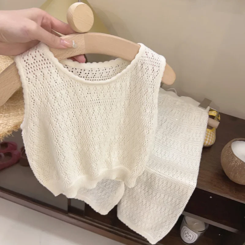 Conjunto de verano para niña de encaje calado con pantalón ancho - imagen 5