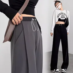 Pantalones de maternidad holgados de pierna ancha con cordón