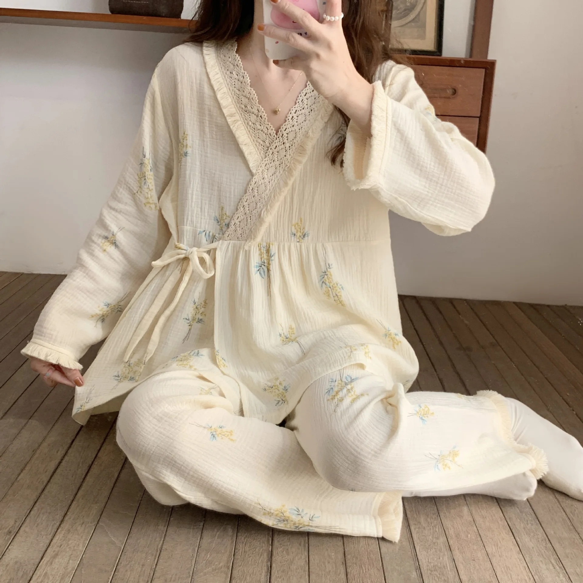 Pijama lactancia algodón – Conjunto maternidad embarazada - imagen 5