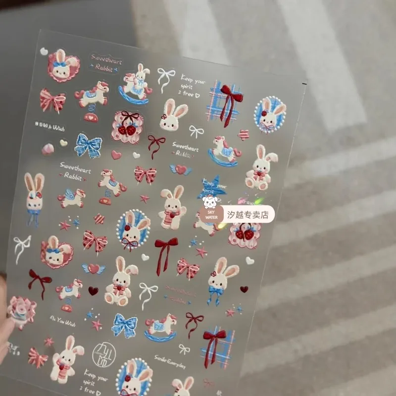 Pegatinas de conejo con fresas estilo tierno para decorar manualidades