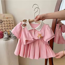 Conjunto niña verano top manga corta con solapa y falda ligera