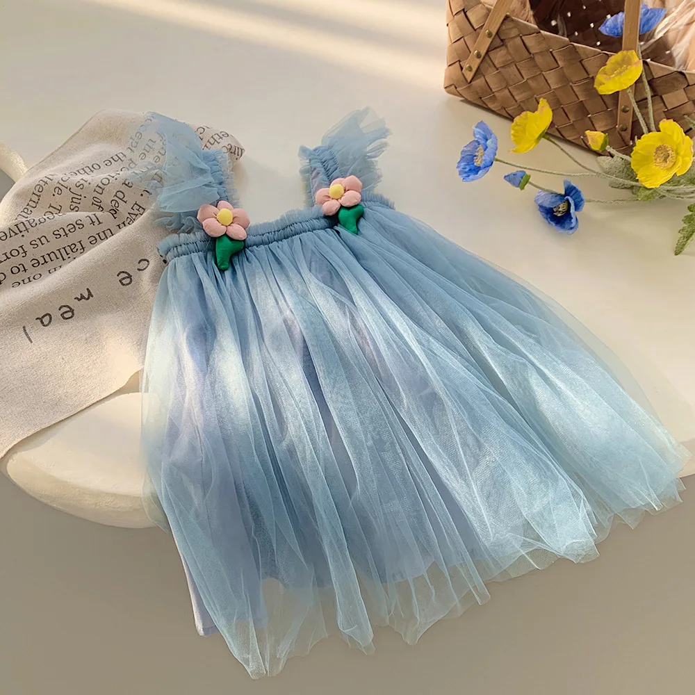 Vestido princesa para bebé con mangas voladoras – Malla floral - imagen 4