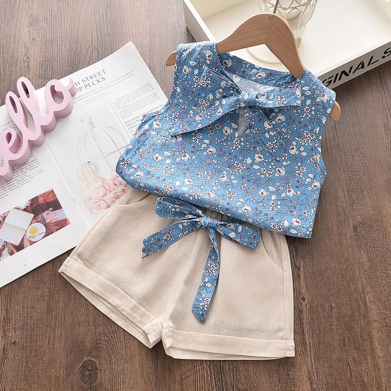 Conjunto verano niñas chaleco sin mangas y pantalones cortos - imagen 2
