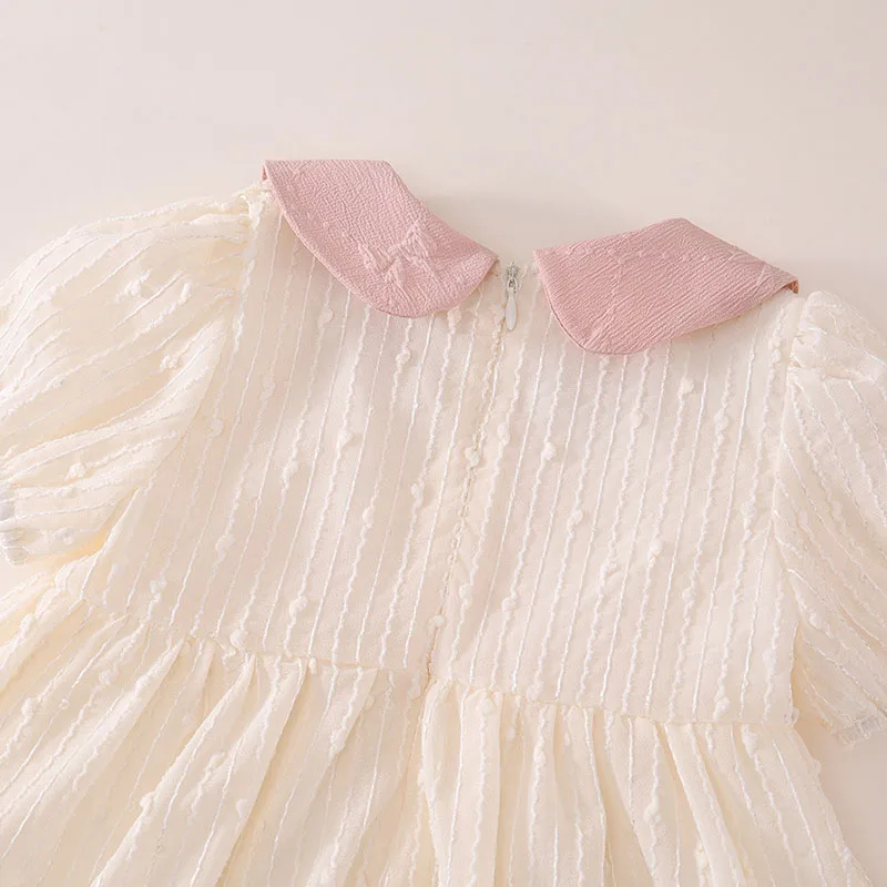 Vestido de niña de algodón con lazo en cuello y manga abombada - imagen 4