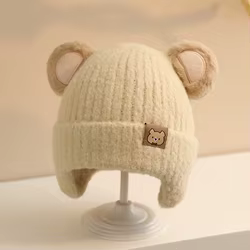 Gorro de punto con orejas de oso y forro polar para niños