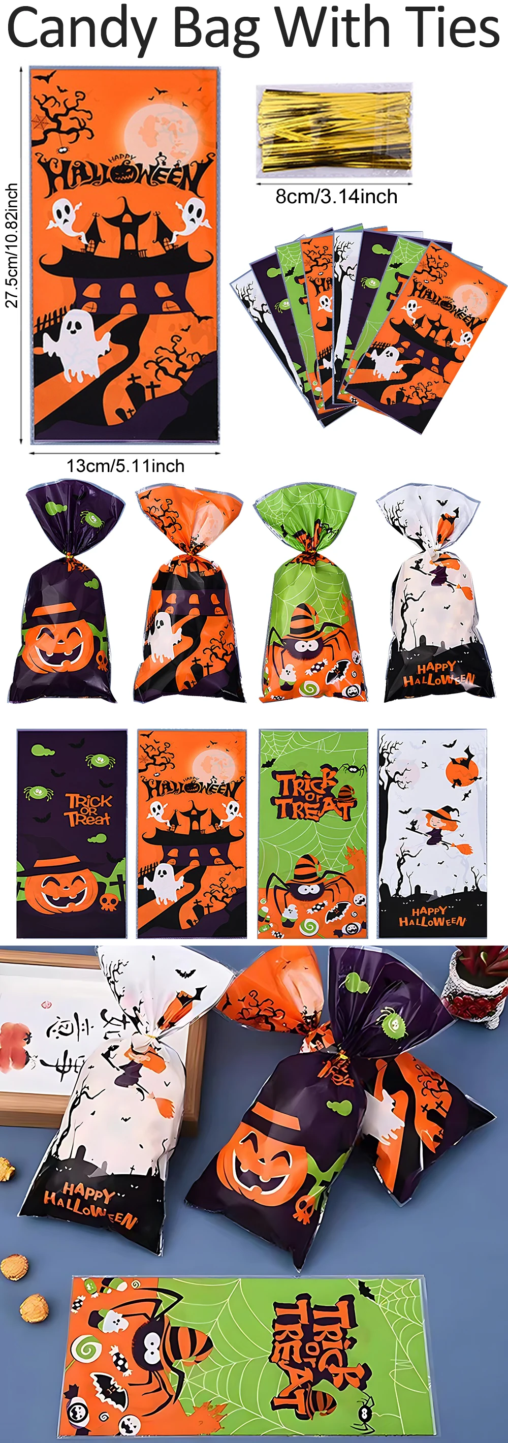 Bolsas de dulces Halloween con diseño de calabaza