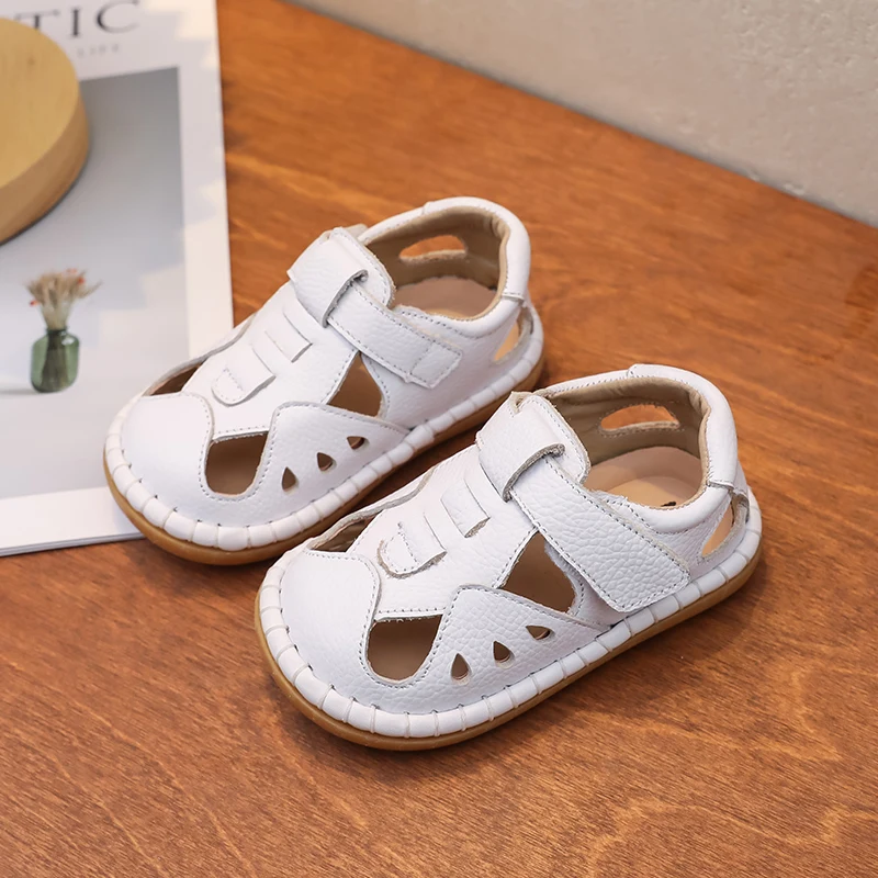 Sandalias de playa para niños: cuero genuino y suela antideslizante
