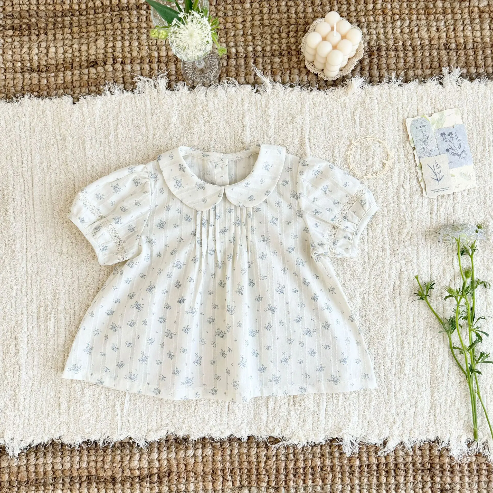 Camisa de verano de niña de algodón con estampado floral manga corta - imagen 4