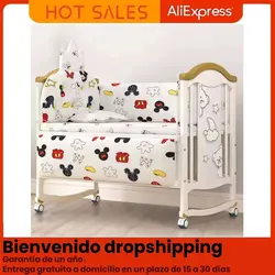 Cuna de madera multifuncional con móvil para recién nacido y niño
