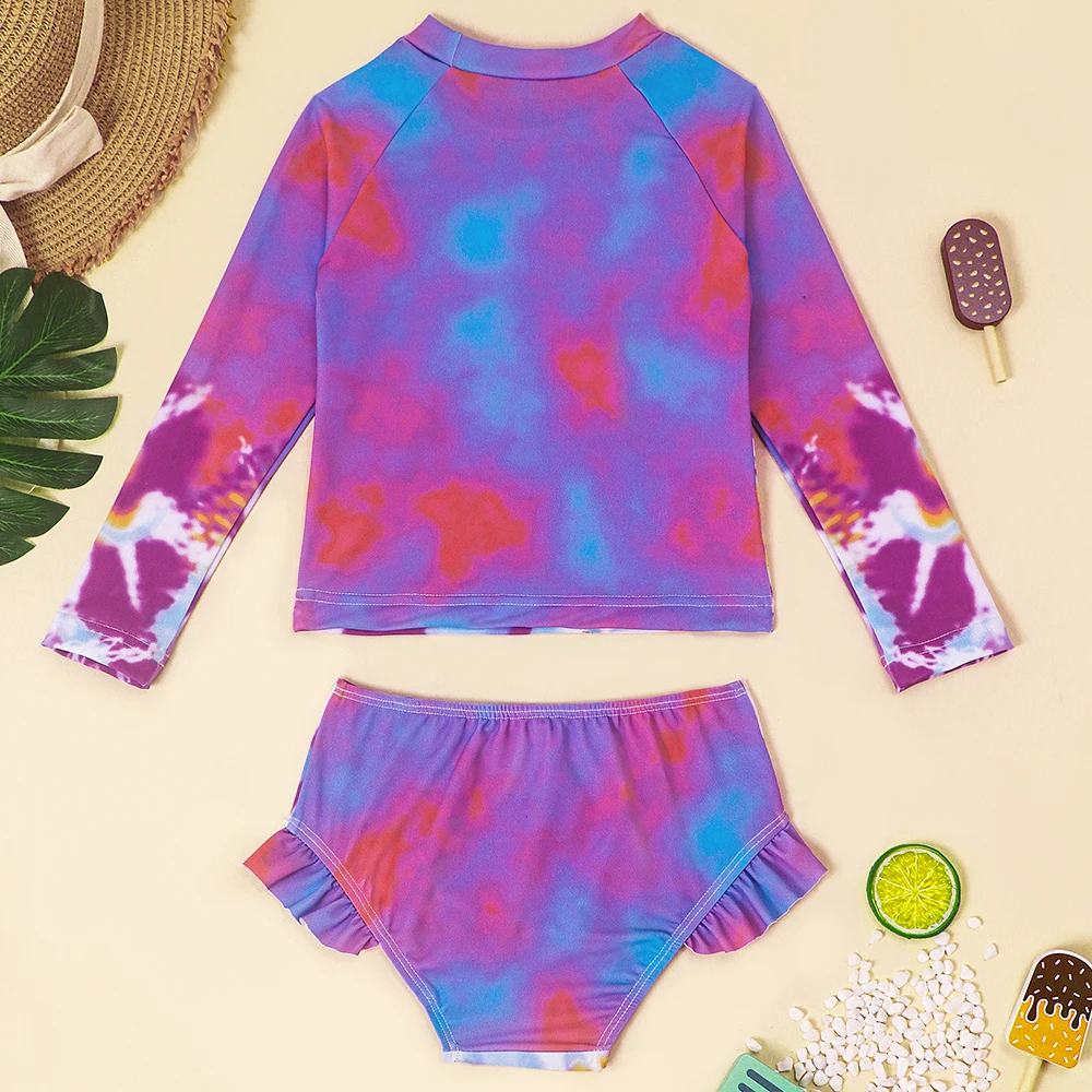 Tankini niña manga larga morado con estampado anudado