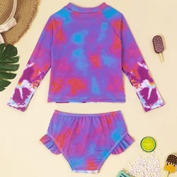 Tankini niña manga larga morado con estampado anudado
