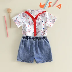 Conjunto de verano para bebé: camisa a rayas y pantalón corto vaquero