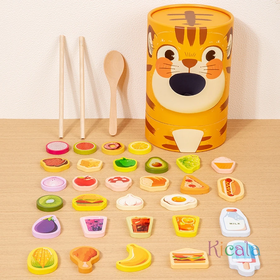 Juego de alimentación tigre para motricidad fina con palillos