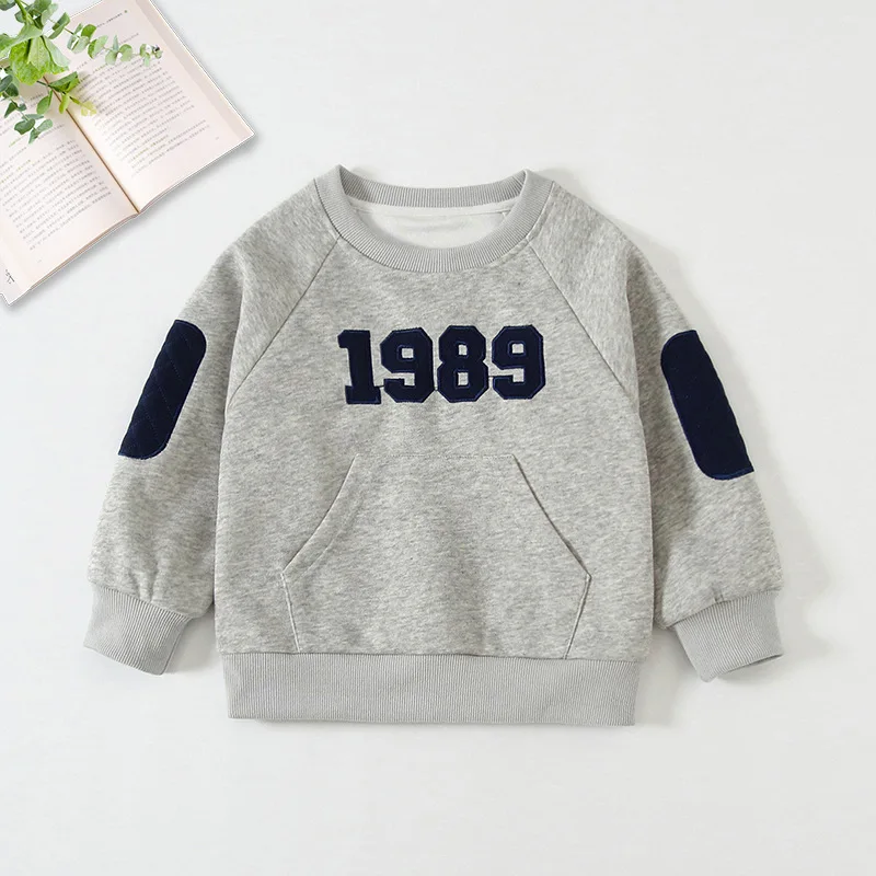 Sudadera de manga larga infantil con cuello redondo, holgada