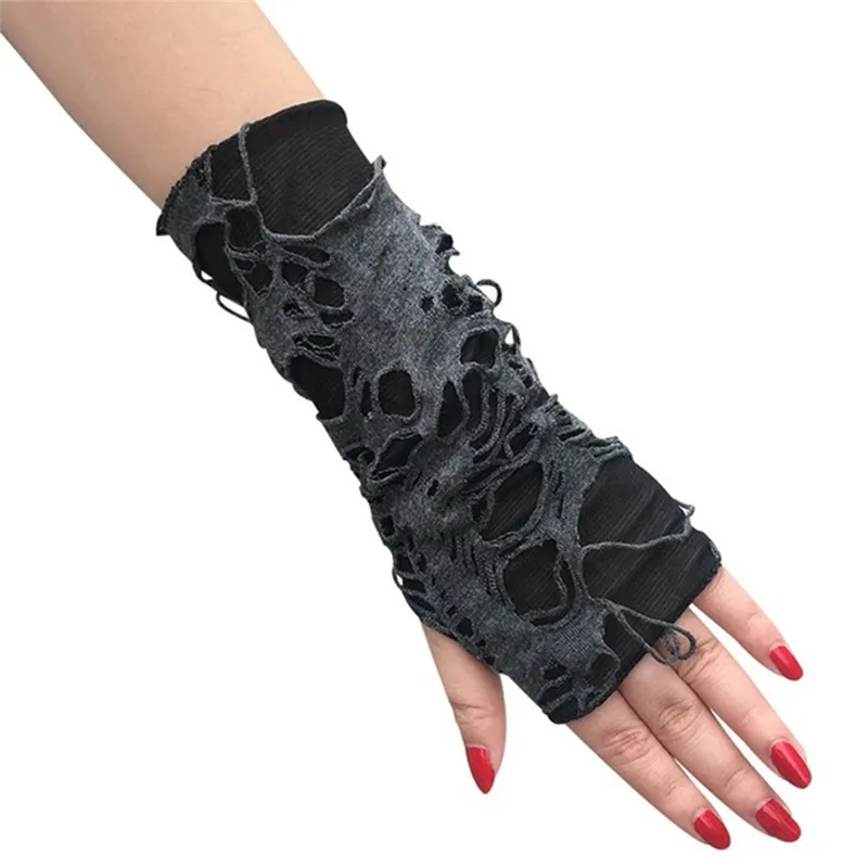 Guantes góticos negros largos sin dedos – Estilo festival unisex