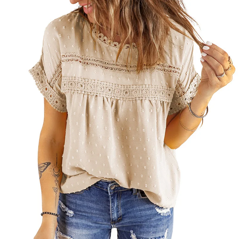 Blusa verano de gasa con encaje y cuello redondo - imagen 4