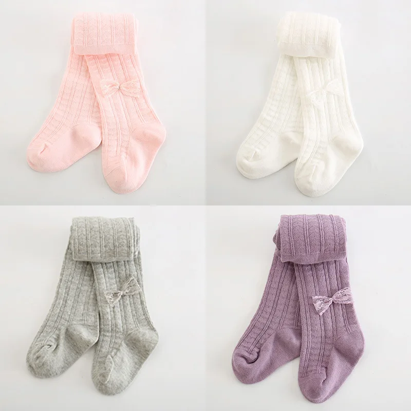 Pantimedias de niña con lazo tejidas suaves para primavera y otoño - imagen 2