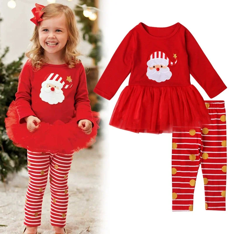 Conjunto de Navidad para niña con vestido y pantalón largo festivo