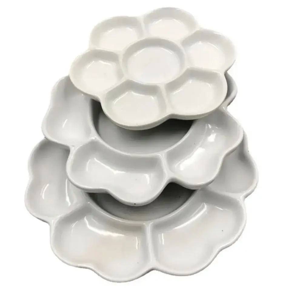 Paleta de pintura cerámica blanca portátil con compartimentos
