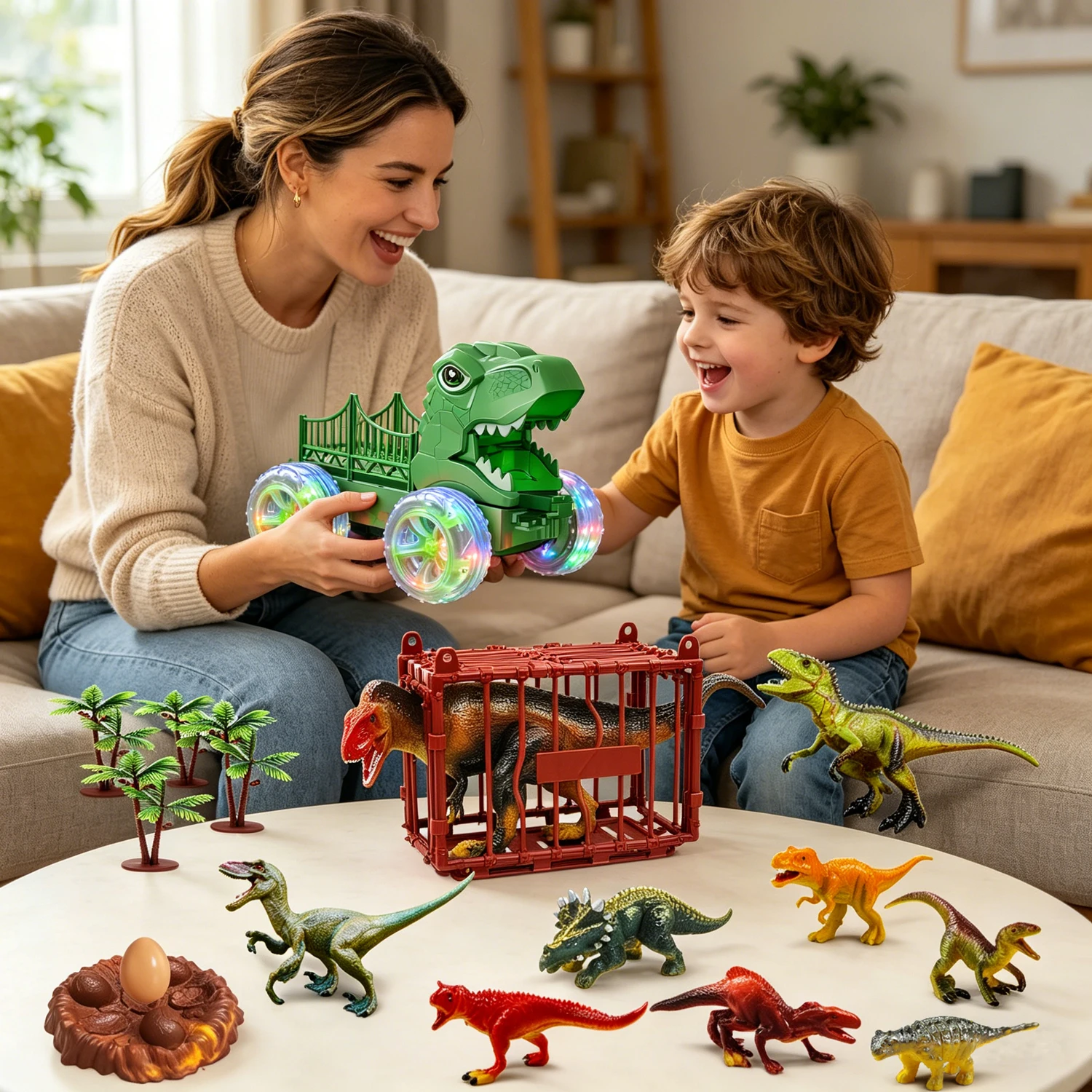 Camión T-Rex dinosaurios con figuras para niños, juego de transporte