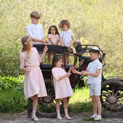 Conjunto de verano infantil con chaleco y vestido niña rosa-azul