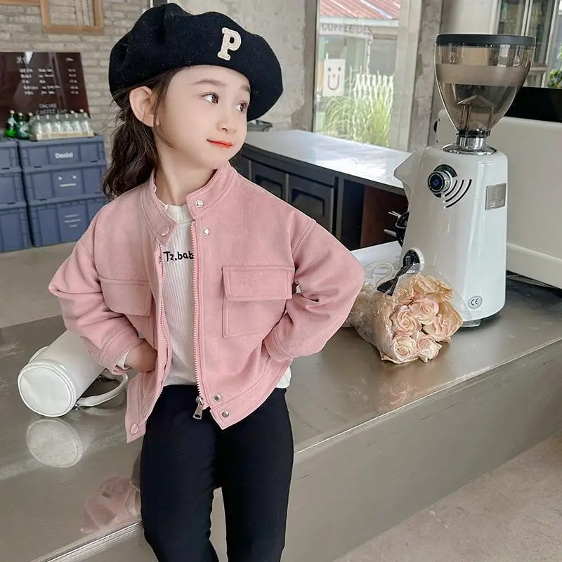 Chaqueta de cuero para niña con cremallera y cuello levantado - imagen 4