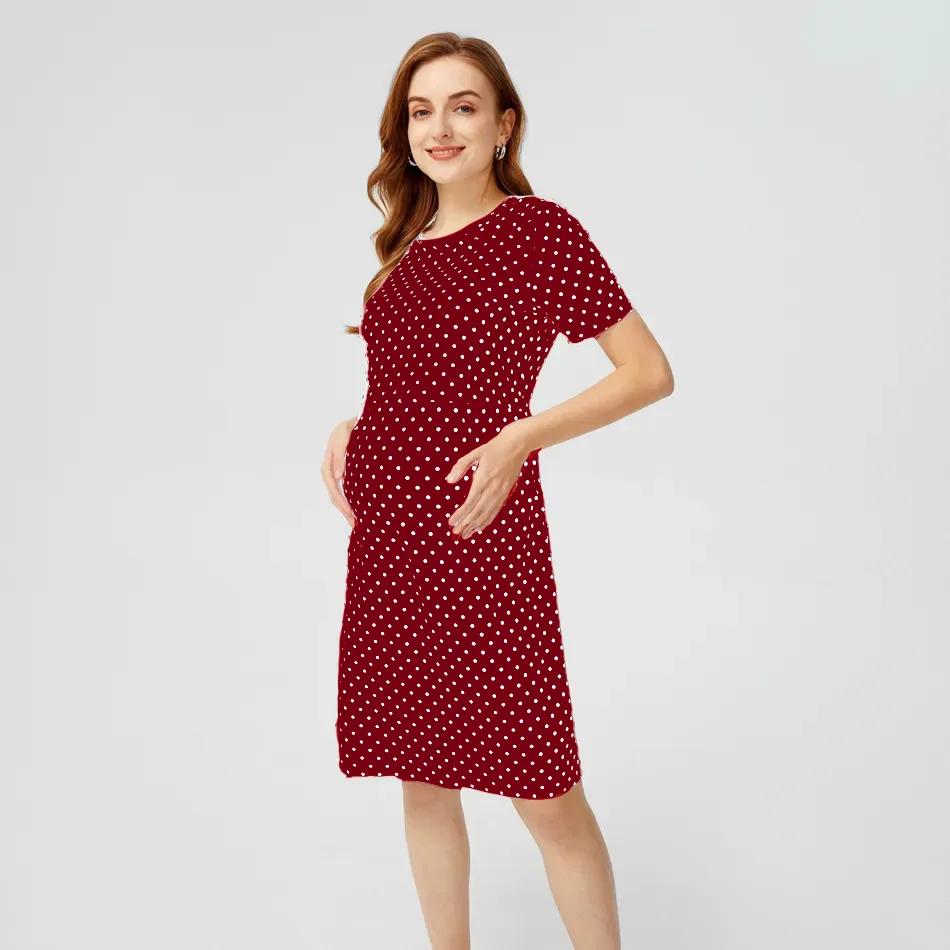 Vestido de lactancia lunares midi elegante manga corta - imagen 3