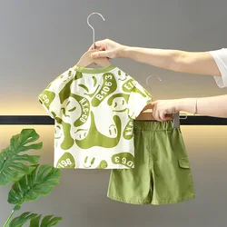 Conjunto verano bebé niño manga corta con estampado y pantalones cortos
