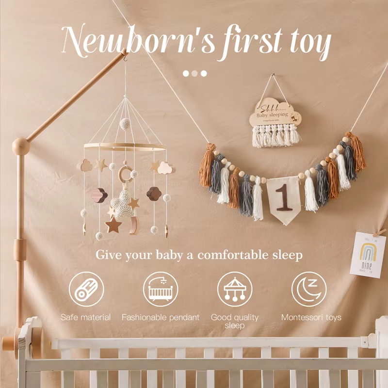 Móvil musical de madera para cuna – Campana sonajero neonatal - imagen 3